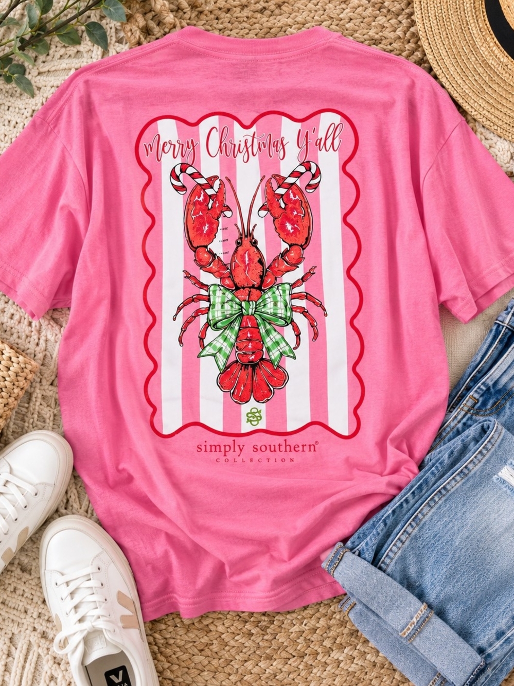 Simply Southern Pink "Merry Christmas Y'all" Lobster Graphic Tee